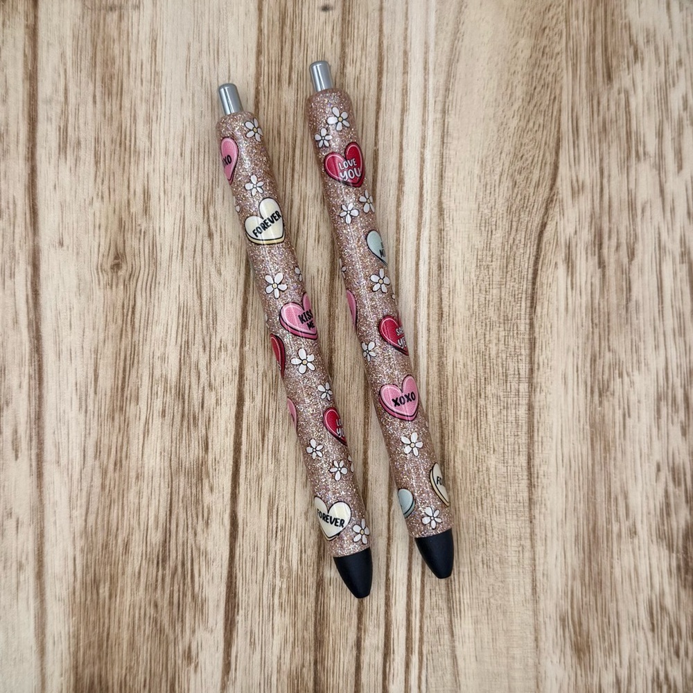 Handmade Conversation Heart Valentine Pen | Light Brown Glitter